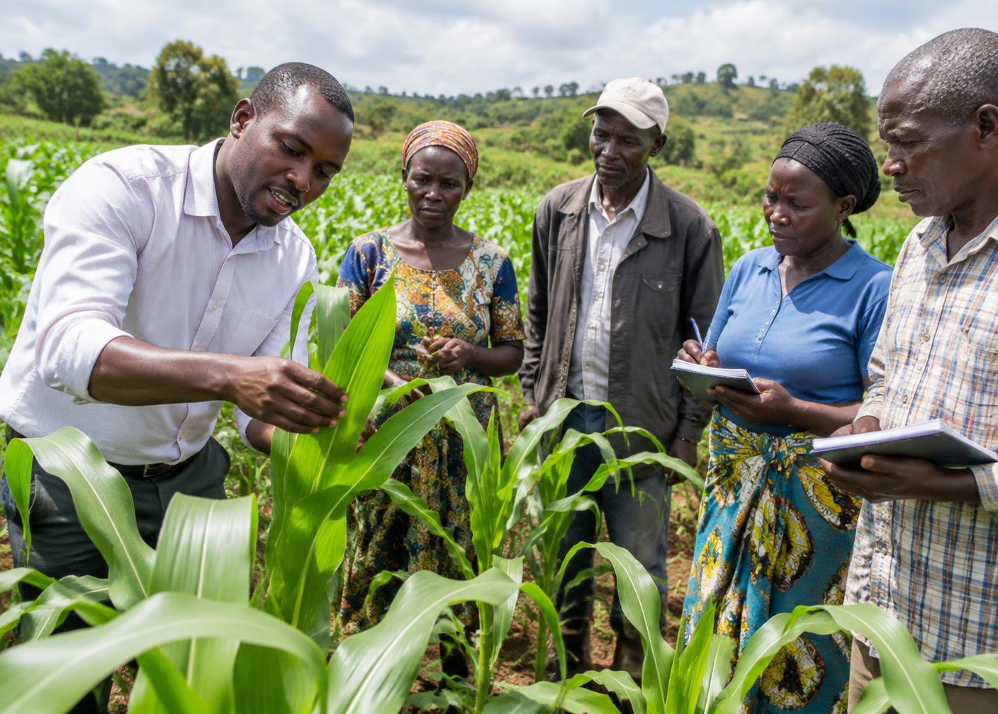 Farmers learning during a practical field training session